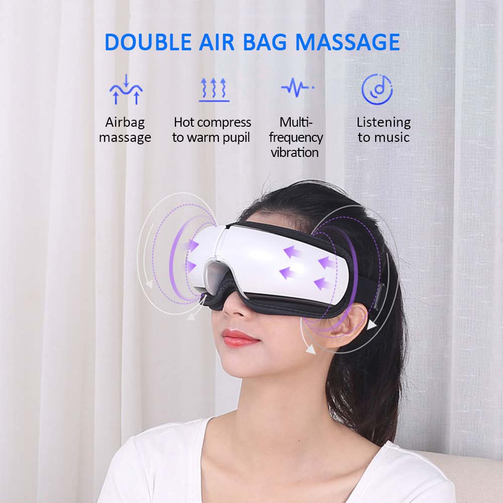 Heated air compression eye massager with double airbag massage